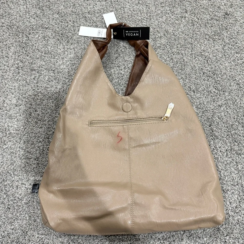 NWT! Isabelle PETA Approved Vegan Leather Brown Beige Reversible Hobo Bag